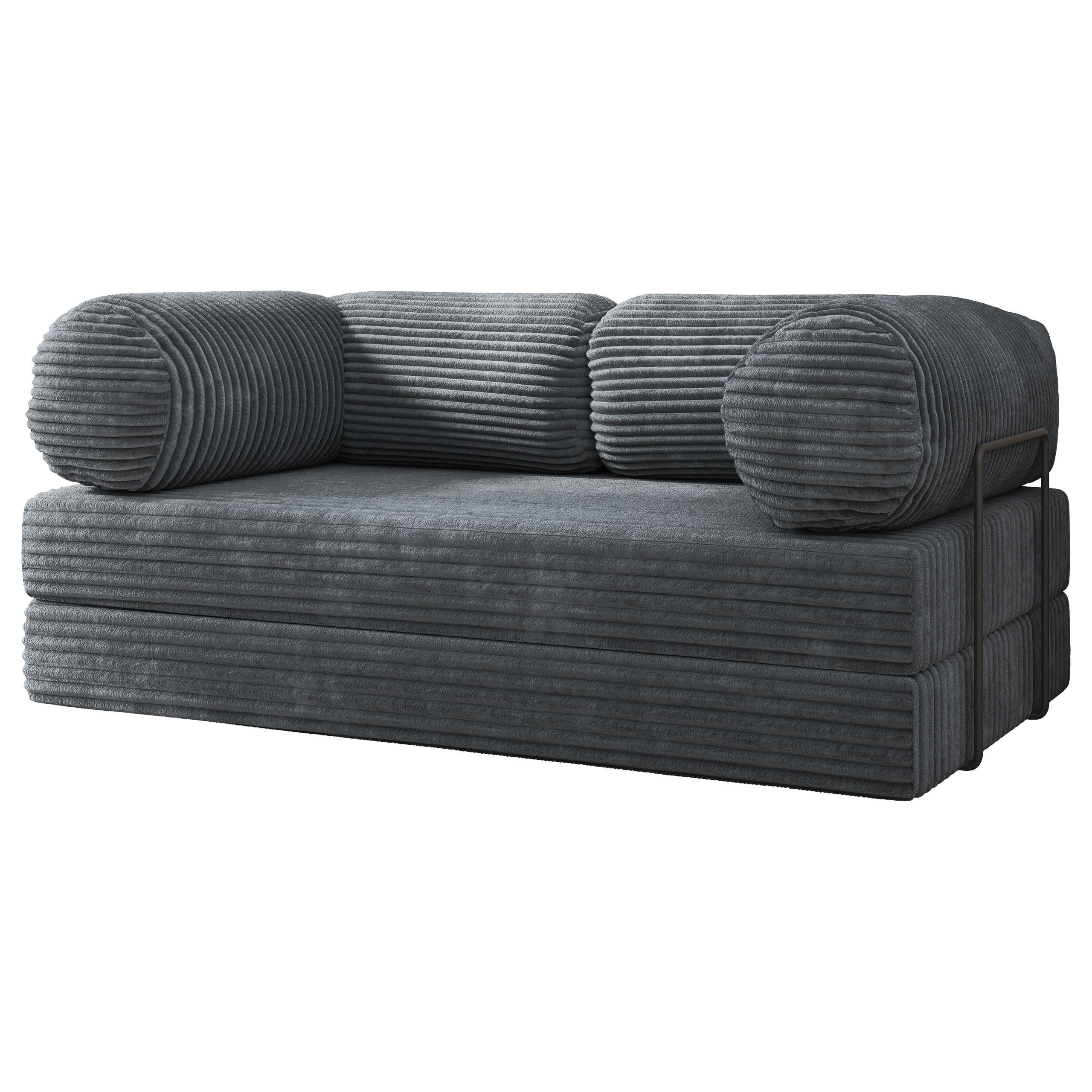 BETTSOFA ALVIO aus Schaumstoff Kordstoff Grau Schlaffunktion - Dunkelgrau, Textil (170/68/80cm) - MASSENO