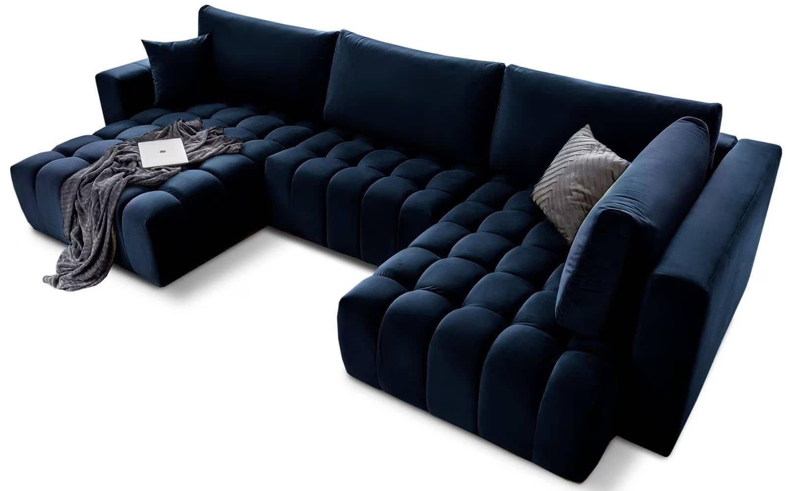 WOHNLANDSCHAFT mit Schlaffunktion und Bettkasten - Schwarz/Dunkelblau, Kunststoff/Textil (340/92/170cm) - Eltap