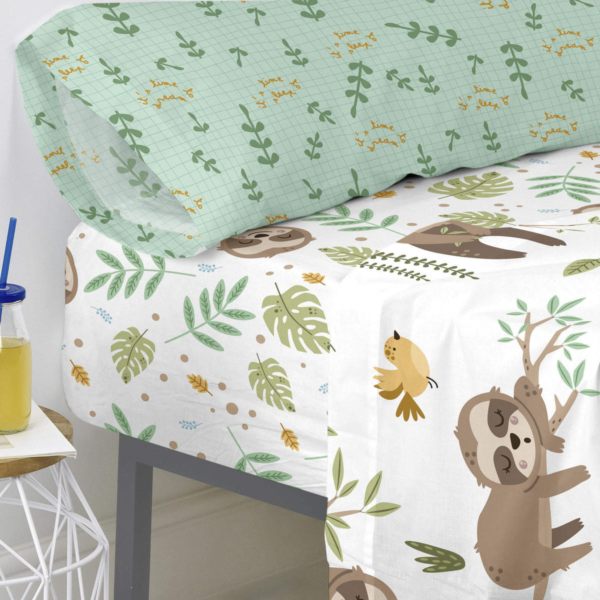 SPANNBETTTUCH happy sloth 105x200x32 cm mehrfarbig - Multicolor, Textil (105/200cm) - Happy Friday