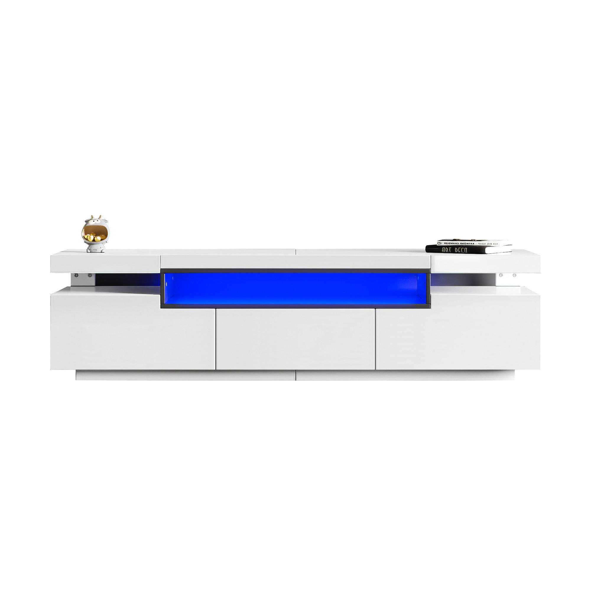 STILVORA TV STOLEK bílý s LED osvětlením, úložným prostorem a zásuvkami, 160×39×42 cm