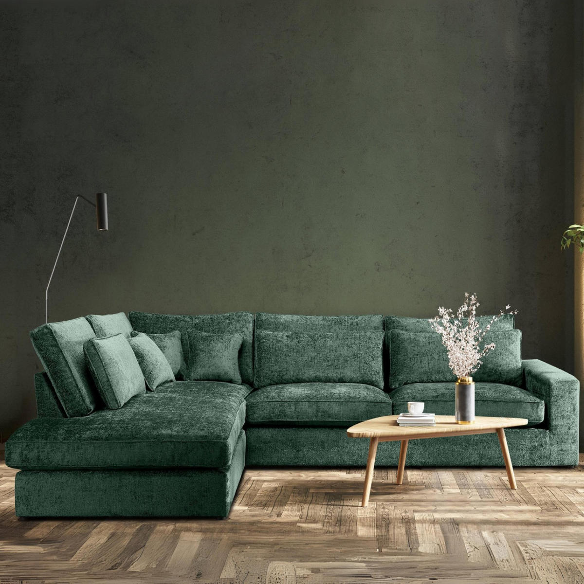 ECKSOFA LINKS IMPERA Modern 4/5 Sitzer, Grün - Grün, Textil (314/224cm) - KONSIMO®