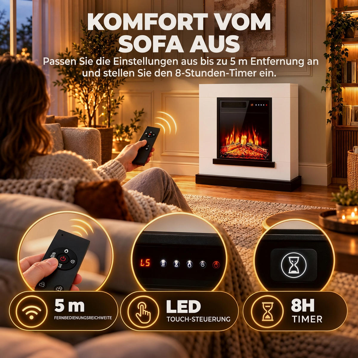 ELEKTROKAMIN Spanplatte Stahl Weiß - Schwarz/Weiß, Holzwerkstoff (23/78.5/80cm) - HOMCOM