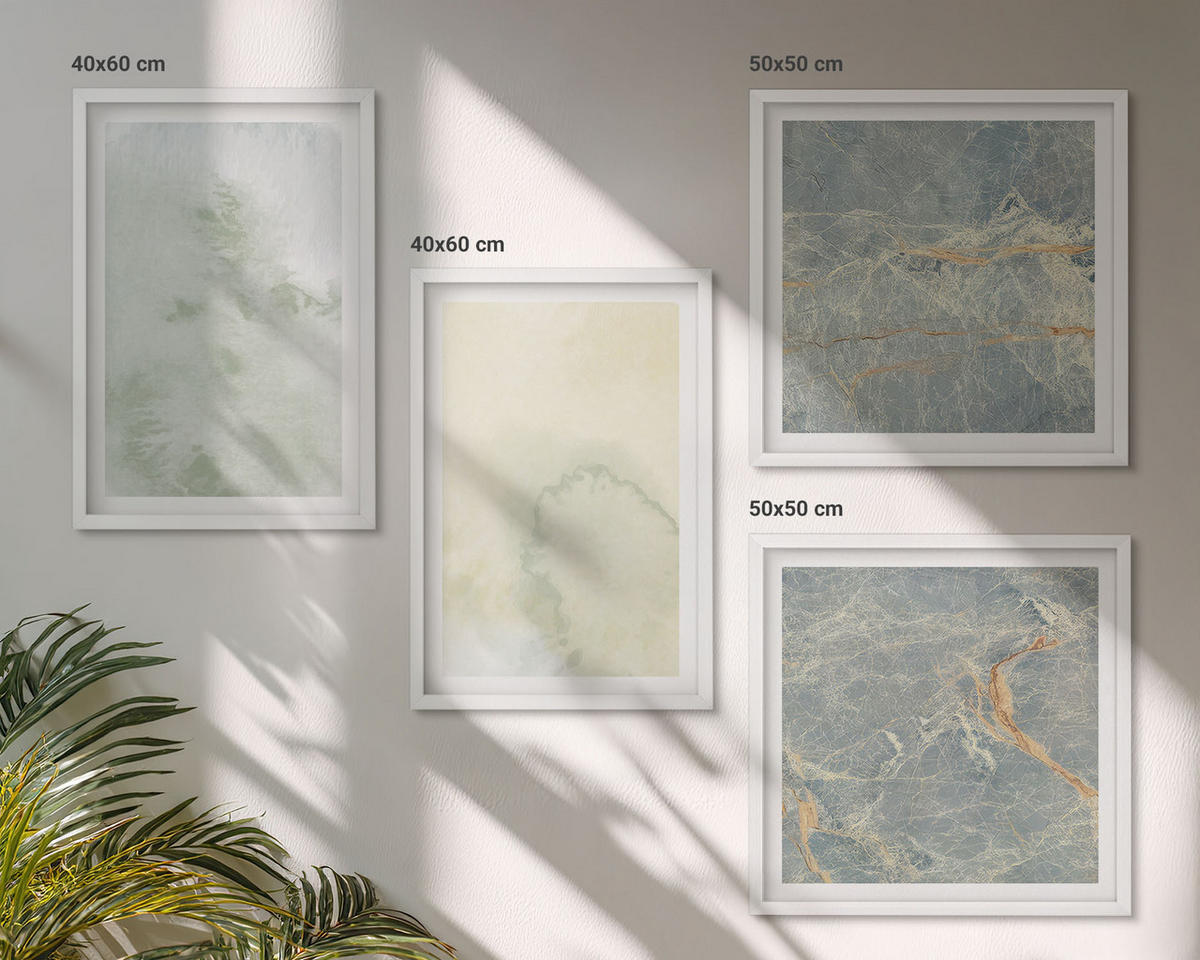 WANDBILDER 4er-Set - 50x50 cm & 40x60 cm Weißer Rahmen - Pastellfarben auf Aquarellleinwand - Weiß, Kunststoff (50/50cm) - ArtPrintCave
