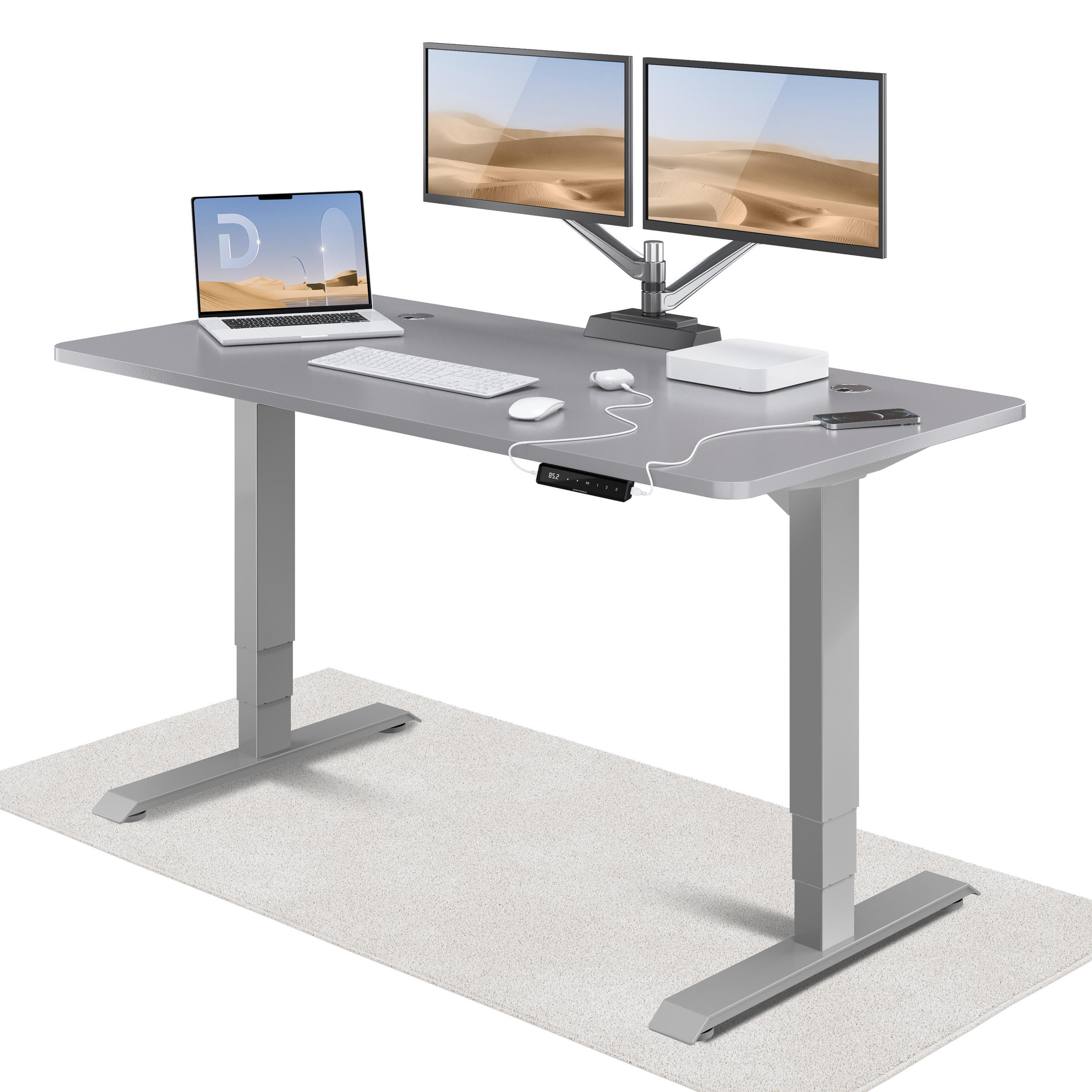 SCHREIBTISCH Elektrisch Höhenverstellbarer HomePro 160x80cm Grau/Grau mit Memory-Funktion, Anti-Kollisions Technologie - Grau, Holzwerkstoff (80/160/62cm) - Desktronic