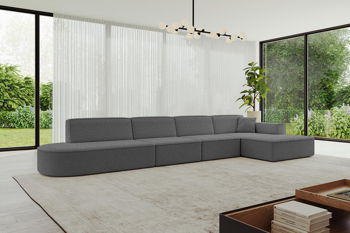 ECKSOFA Ottomane Rechts IREA-L3-v4 - 413x171x79 cm Grau - Anthrazit/Olivgrün, Holzwerkstoff/Textil (171/413cm) - ALTDECOR