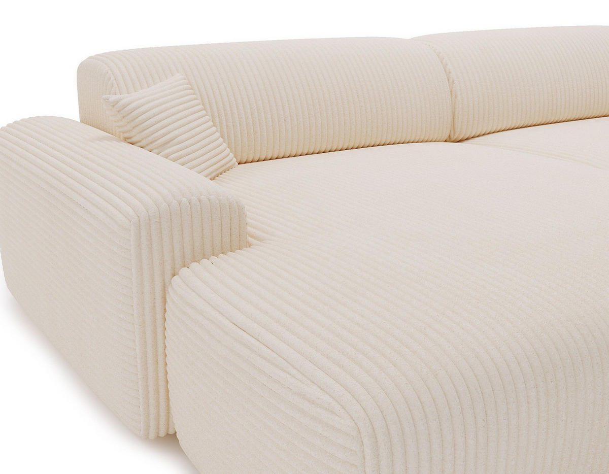 ECKSOFA mit Longchair - Cord - Creme/Schwarz, Kunststoff/Textil (284/178cm) - home24