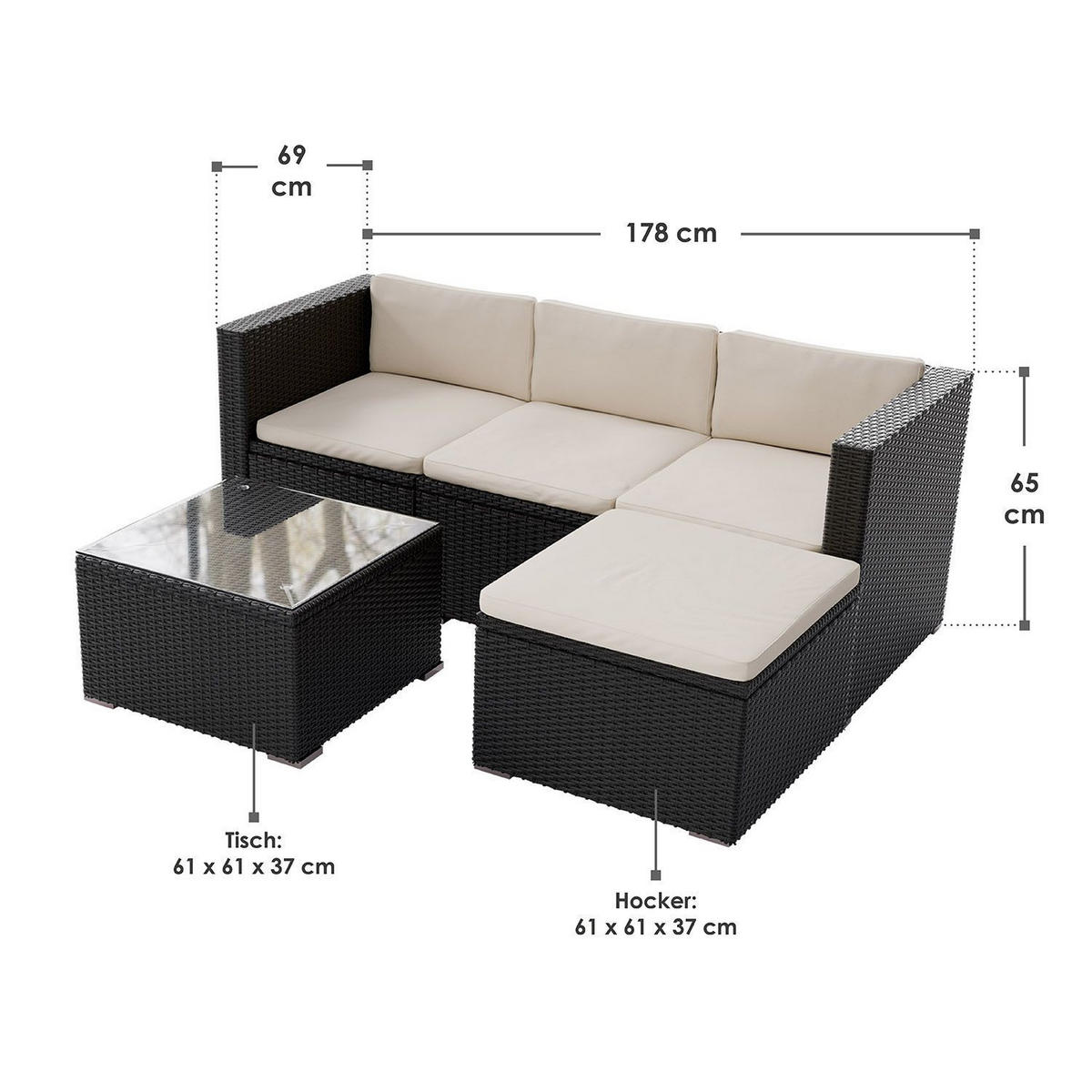 LOUNGEGARNITUR Punta Cana inkl. Abdeckung 3-tlg. - Creme, Kunststoff - Juskys