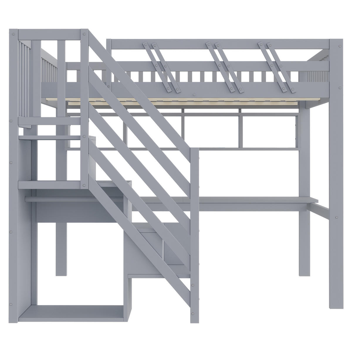 HOCHBETT 140/200 cm mit Stauraumtreppe und Schreibtisch, DE-01497, in Grau - Grau, Holzwerkstoff (140/200cm) - ComfortXL