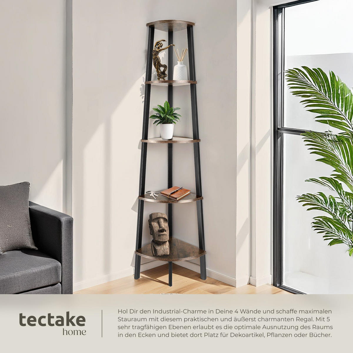 ECKREGAL Portland ,inklusive Kippschutz, 34 x 34 x 158,5 cm,Industrial Holz dunkel, rustikal - Rostfarben, Holzwerkstoff (34/158.5/34cm) - tectake