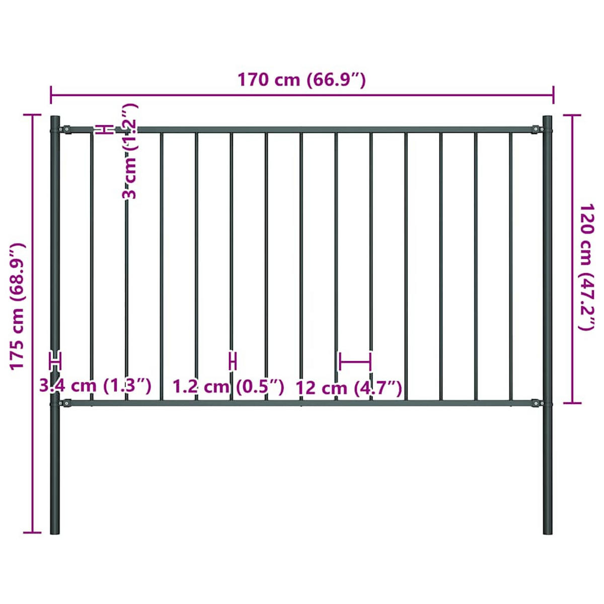 ZAUNELEMENT Mit Pfosten Stahl 1,7/1,25 M Anthrazit - Anthrazit, Metall (5/175cm) - vidaXL