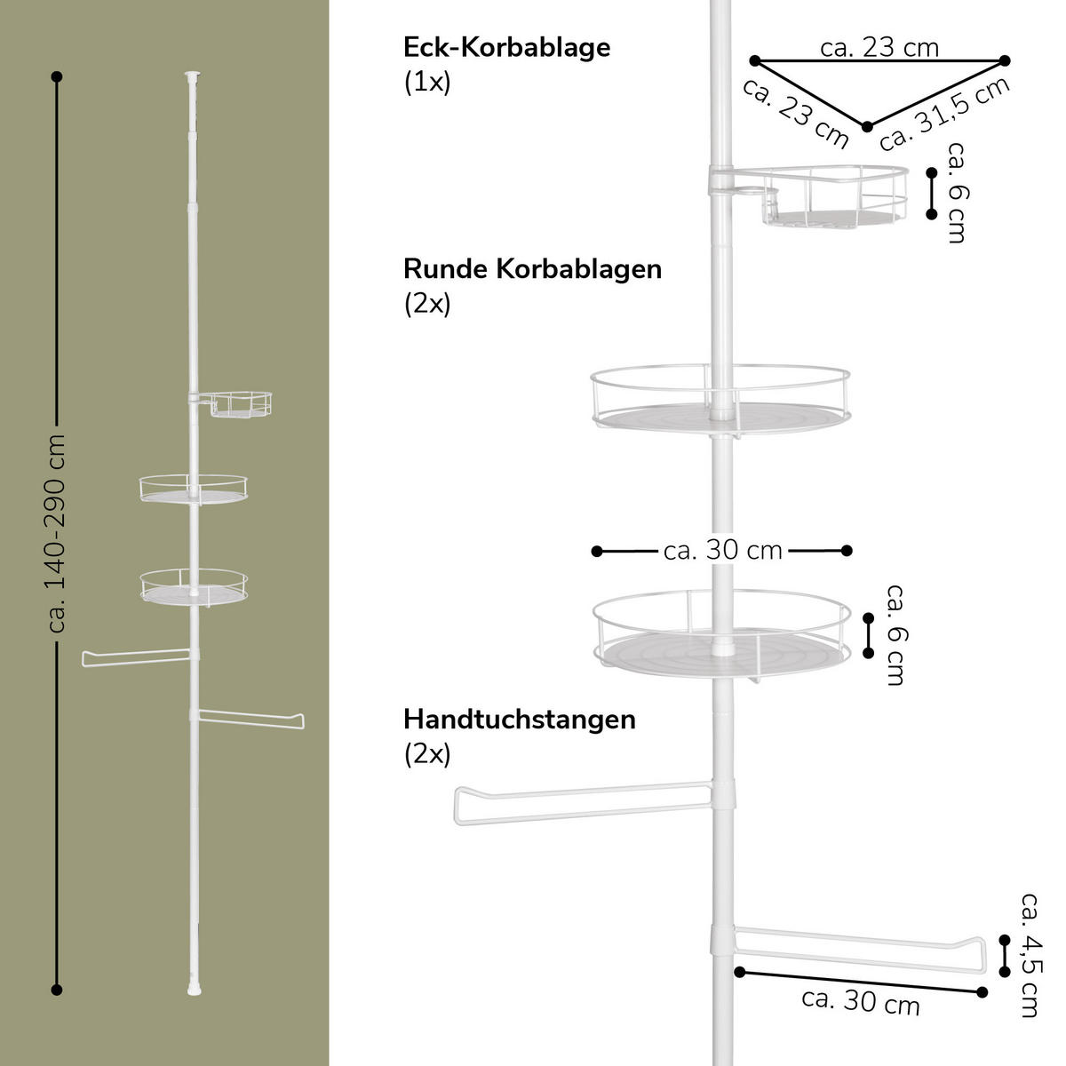 TELESKOP-BADREGAL, weiß - Weiß, Metall (30/290/30cm) - bremermann