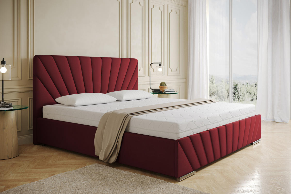 POLSTERBETT Ray 180 x 200 cm mit Bettkasten, Lattenrost und Taschenfederkernmatratze Pocket - Rot - Rot, Holz (180/206cm) - Panda Möbel