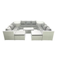 GARTENSET mit 3-SITZER SOFA,COUCHTISCH Polyrattan Hellgrau-Mix 11-Sitzer - Hellgrau/Grau, Glas/Kunststoff - Fimous