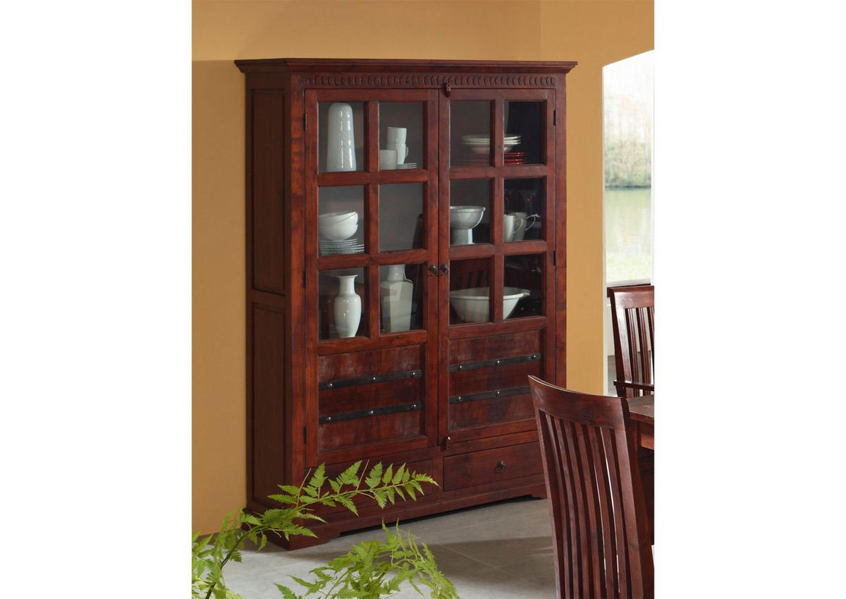 VITRINE Akazie 134x50x196 nougat lackiert OXFORD #456 - Dunkelbraun, Holz (134/196/50cm) - Massivmoebel24