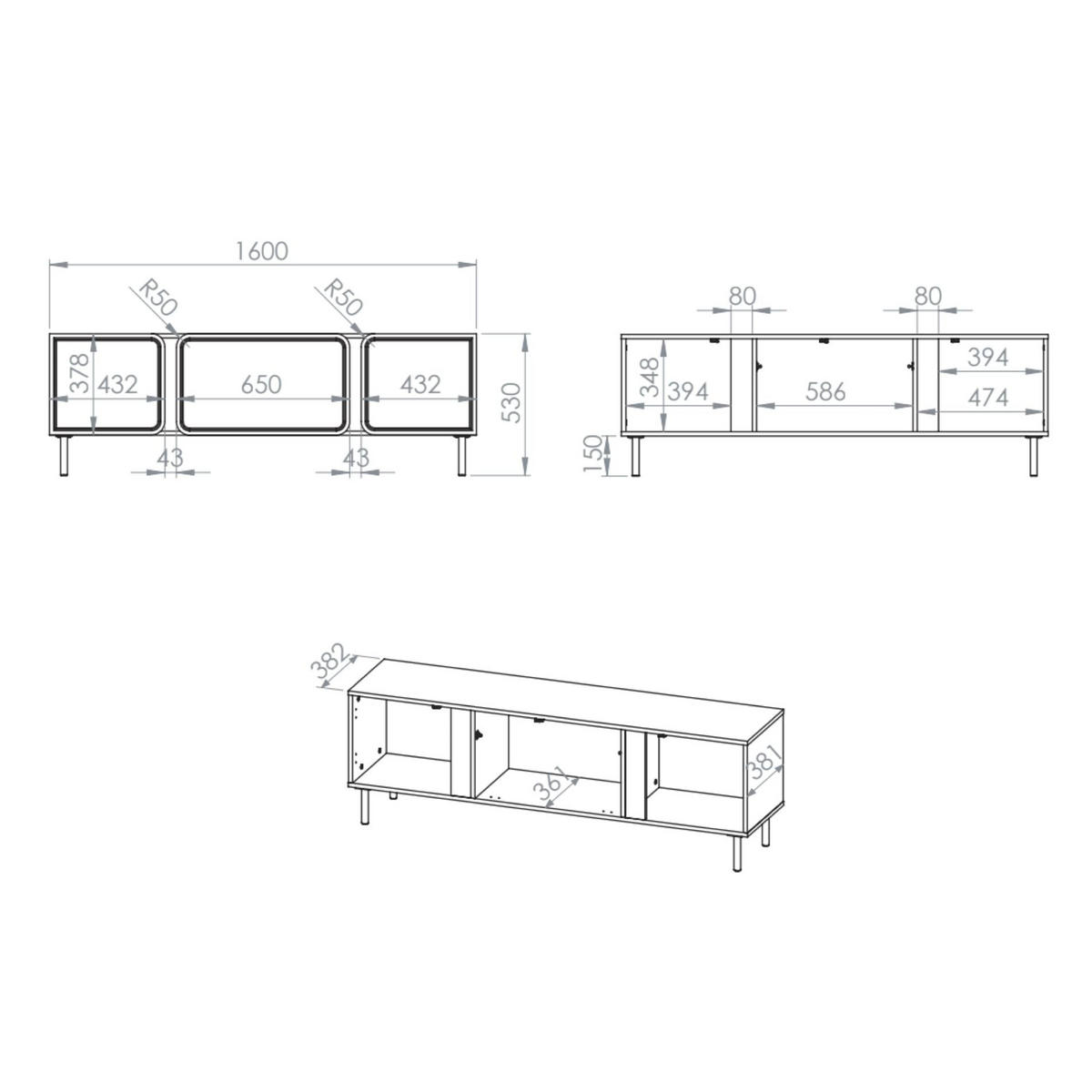 TV stolík Loppa Kašmírovo béžový 160/53/40 cm - zlatá/béžová, kompozitné drevo (160/53/40cm) - Selsey