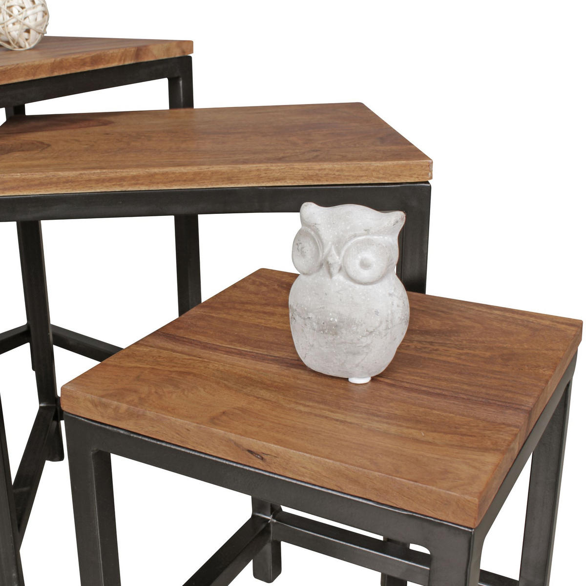 BEISTELLTISCH Set – 3-teilig Massivholz Metallbeine handgefertigt - Schwarz/Braun, Holz/Metall (30/45/45cm) - KADIMA DESIGN