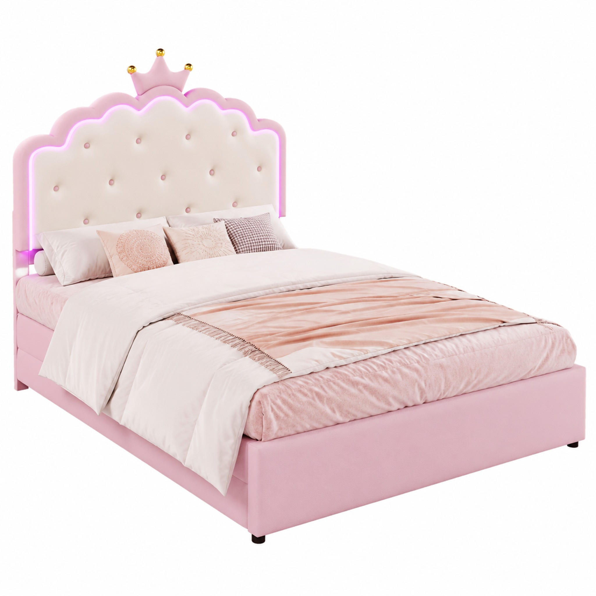 POLSTERBETT mit Ausziehbett und 2 Schubladen 140x200 cm PU Pink - Pink, Holz (140/200cm) - Meubliv