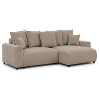 ECKSOFA Calma mit Schlaffunktion und Bettkasten im Bumpy-Design aus weichem Greige Webstoff - Ottomane rechts - Greige/Schwarz, Holz/Kunststoff (140/239cm) - S-Style