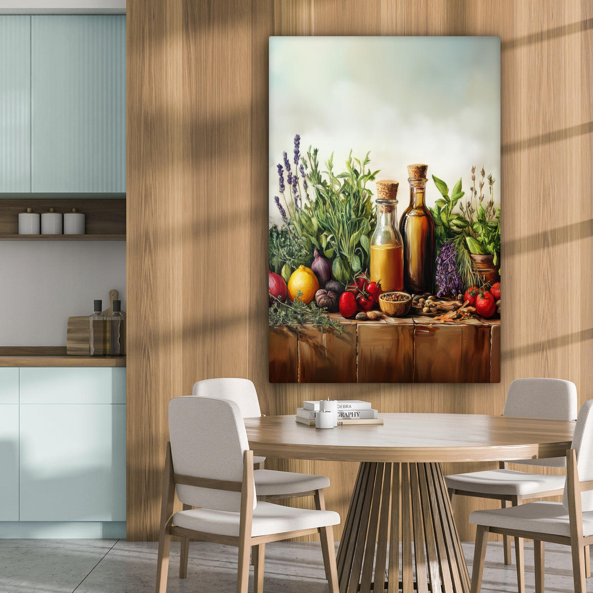 LEINWANDBILD Stilleben - Kräuter - Gewürze - Früchte - Farbenfroh 80x120 cm - Grün, Textil (80/120cm) - MuchoWow