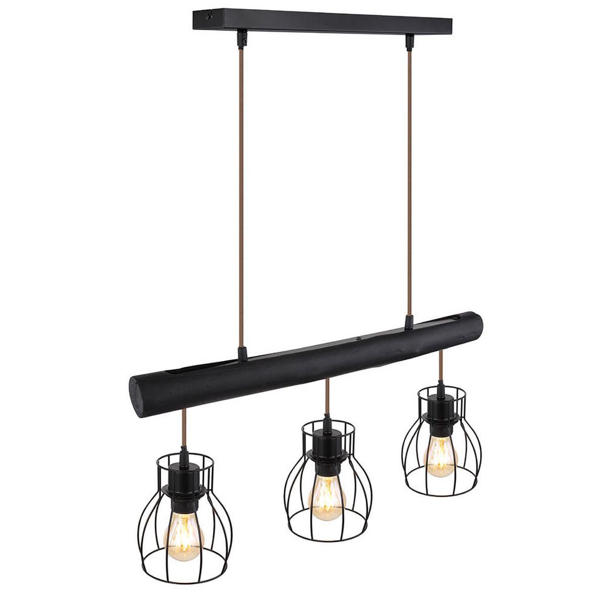 HÄNGELEUCHTE Metallgitter Schwarz Holz - Schwarz, Holz (60/13.6/140cm) - Globo Lighting