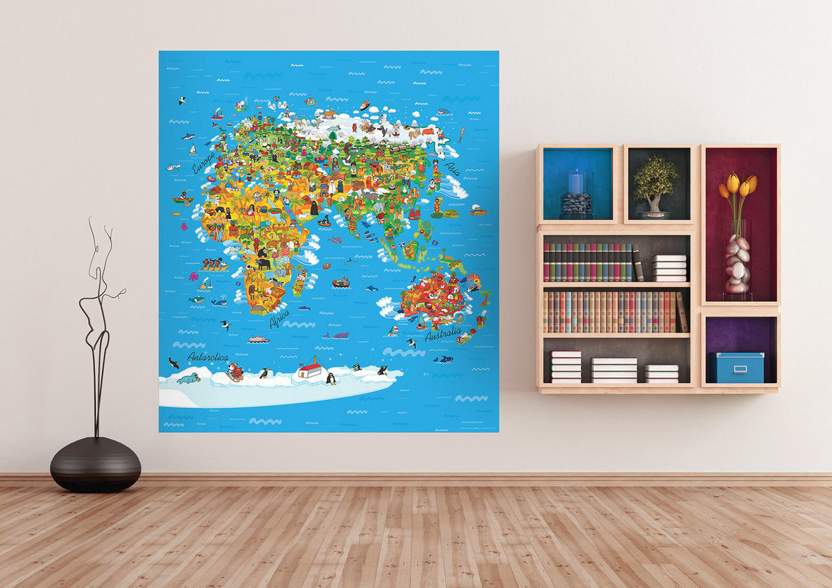 FOTOTAPETE Weltkarte für Kinder 252 x 182 cm - Multicolor, Papier (180/202cm) - Sanders & Sanders
