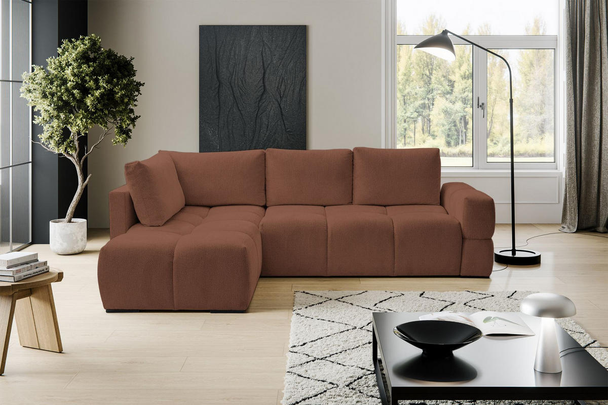 ECKSOFA Taremi mit Chenillebezug Kupfer, beidseitig - Schwarz/Kupferfarben, Textil (267/185cm) - Selsey