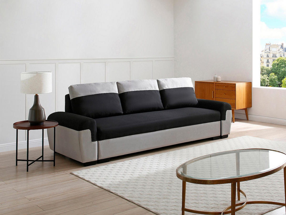 SCHLAFSOFA - 3 Personen - Stoff - Schwarz - - Schwarz, Textil (260/88/90cm) - Vente-Unique