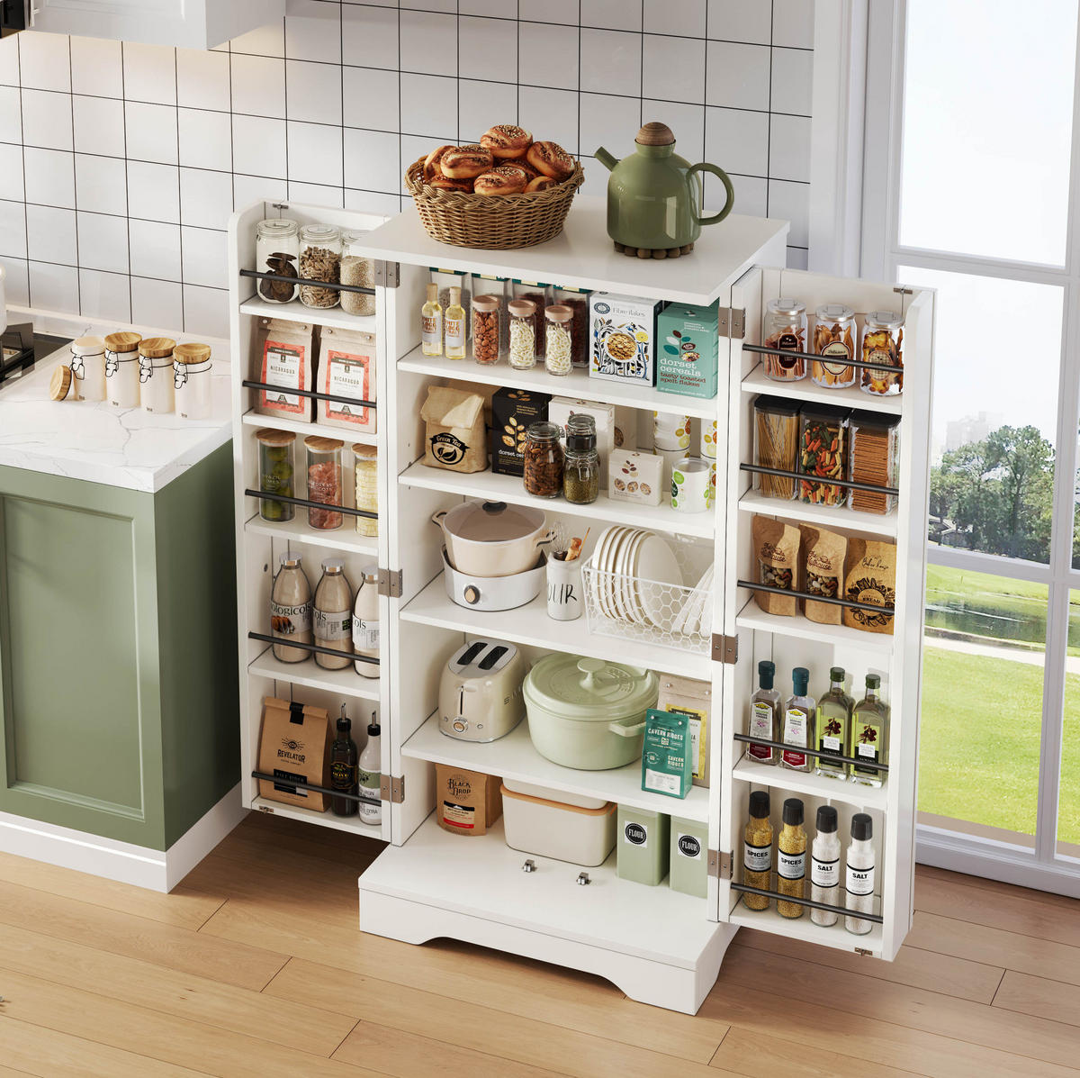 ANRICHTE Hochschrank 120/60/40 cm aus MDF mit LED-Sensorlicht und verstellbaren Regalböden Weiß - Weiß, Holzwerkstoff (60/120/40cm) - Modenvie