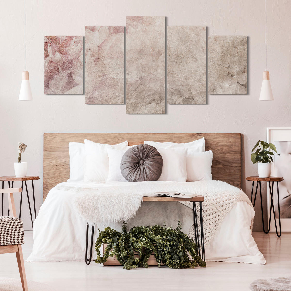 LEINWANDBILD Magnolie 5-tlg. 150x75 cm - Multicolor, Holz (150/75cm) - LUMASOUL