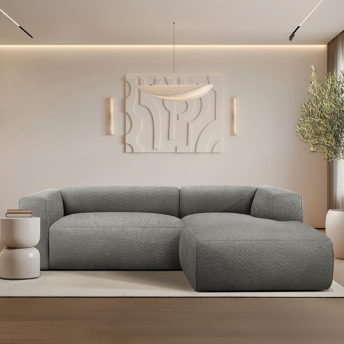 ECKSOFA RECHTS BUFFO, Stahlgrau - Grau, Holz/Holzwerkstoff (225/176cm) - KONSIMO®