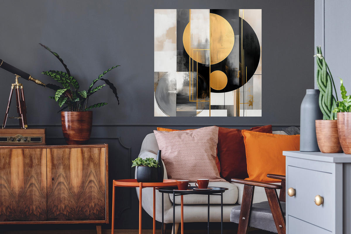 WANDTATTOO Abstrakt - Gold - Silber - Formen - Ästhetisch - Modern 50x50 cm - Goldfarben, Kunststoff (50/50/0.1cm) - MuchoWow