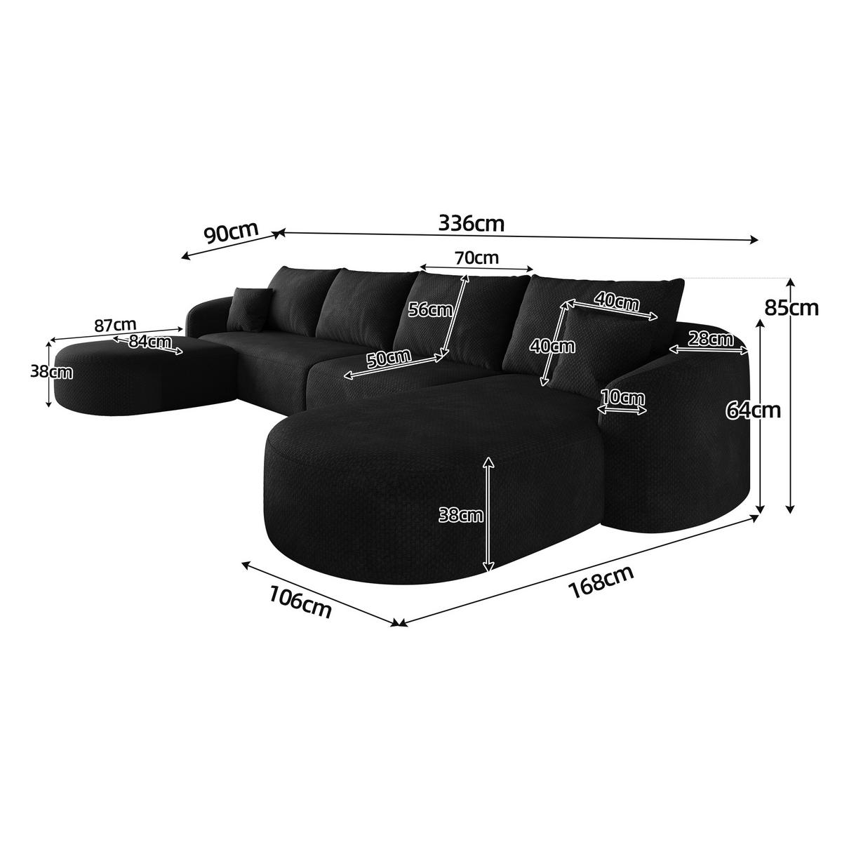 WOHNLANDSCHAFT Schwarz 336/168/85 cm 6-Sitzer Modular - Schwarz, Textil (336/85/168cm) - PANGIVO