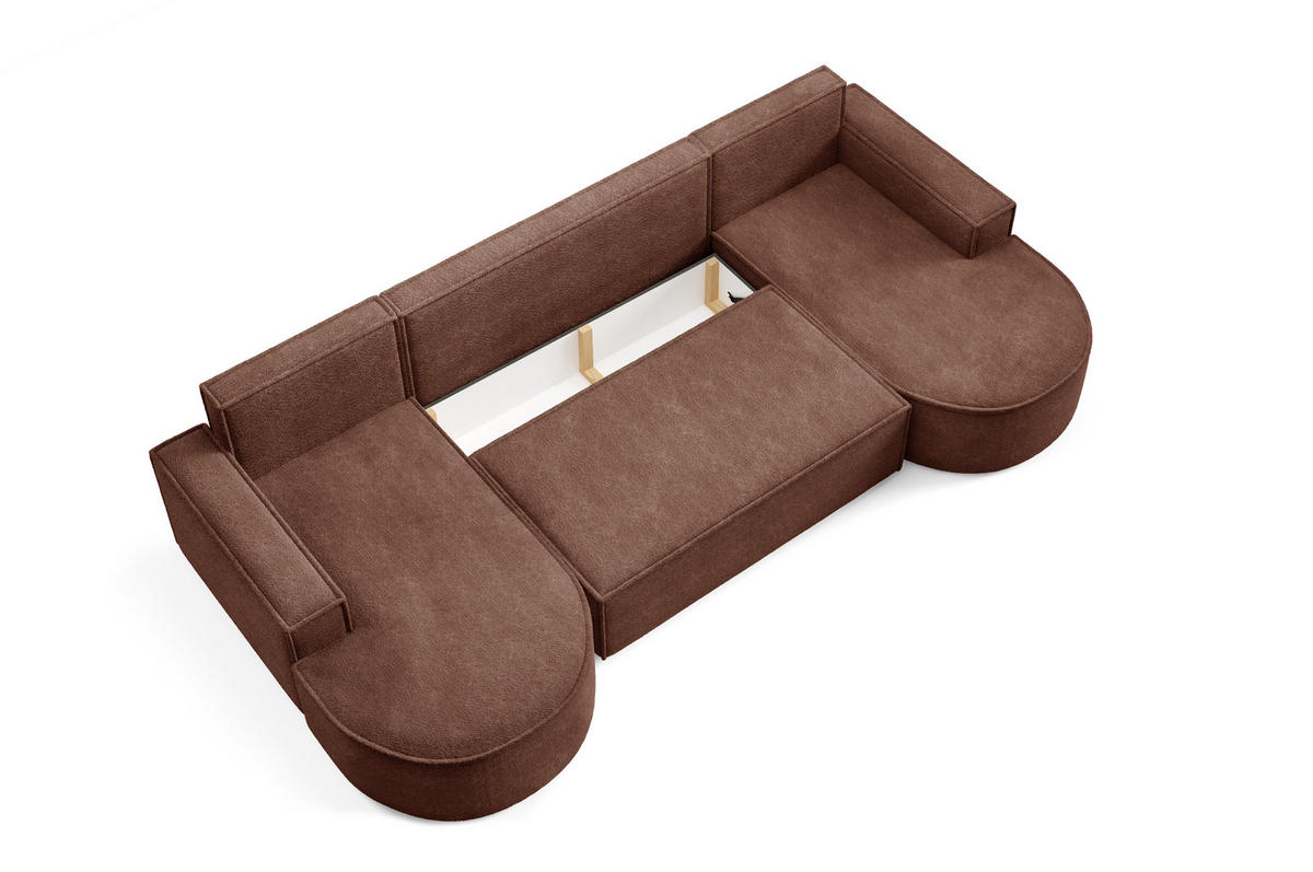 ECKSOFA MOLLY U Freistehendes, mit Schlaffunktion, 140x273cm, Bettkasten und Abnehmbaren Kissen – 316x157x88cm, Abriamo Stoff, Braun - Braun, Holz/Textil (316/157cm) - DomoHome
