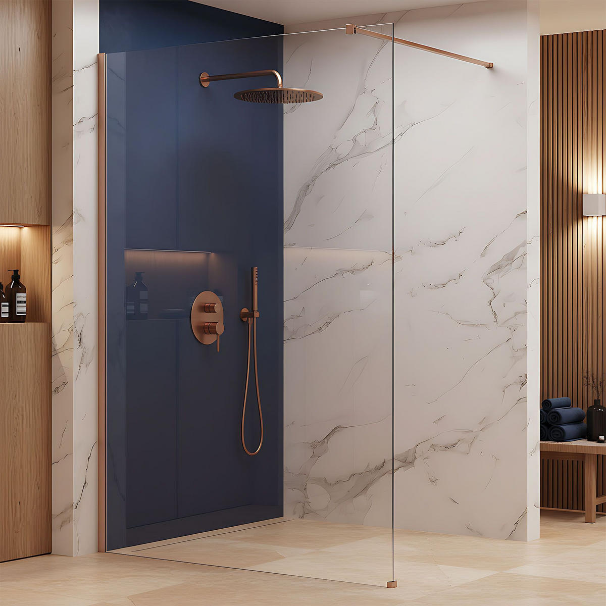 DUSCHWAND Rea Flexi Transparent / Brush Copper 120 - Kupferfarben, Glas (120/120/195cm) - REA