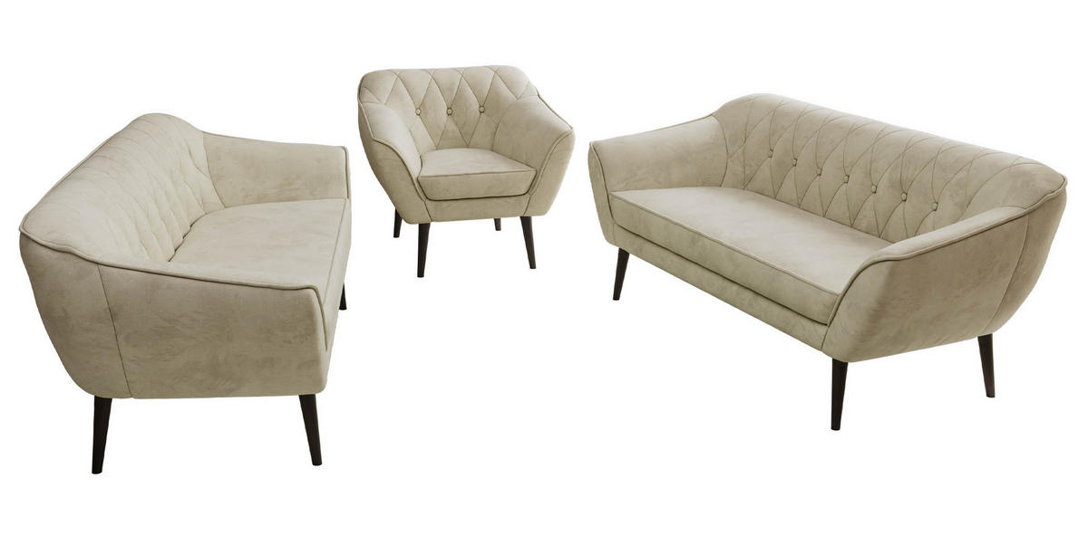 SEDACÍ SOUPRAVA 3+3+1 PIRS - Béžová Samet - Černé nohy - černá/béžová, kompozitní dřevo/textil (180/75/74cm) - MKS