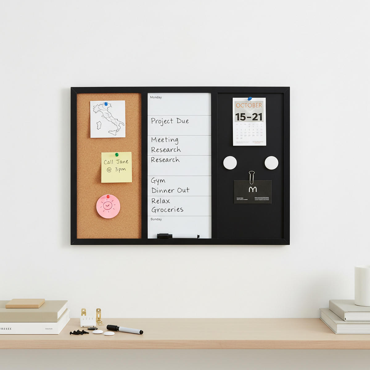 KOMBITAFEL - Multicolor, Naturmaterialien/Holzwerkstoff (90/60/2cm) - Relaxdays