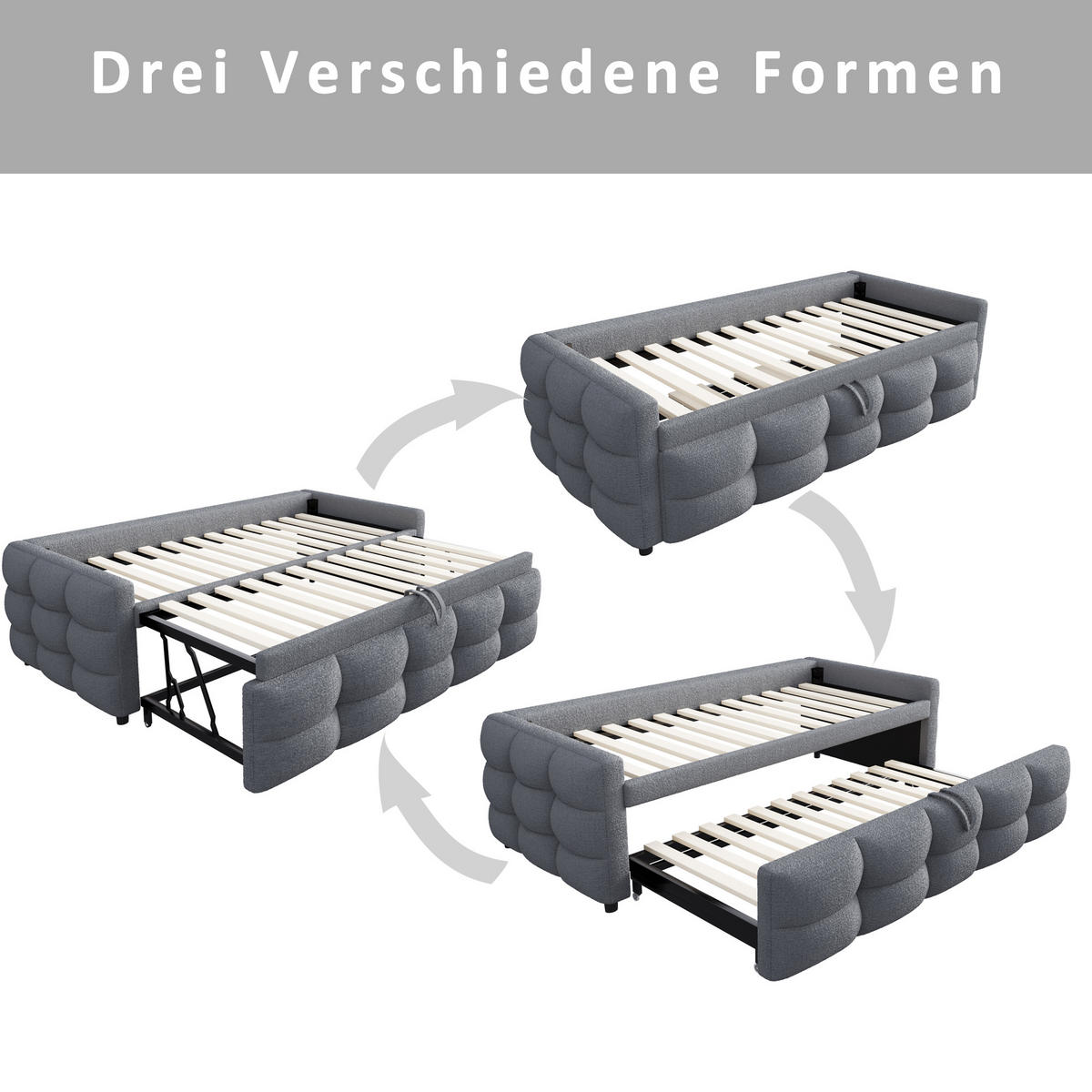 POLSTERBETT 90/190 cm grau aus Samtstoff ausziehbar - Grau, Textil (90/190cm) - OKWISH