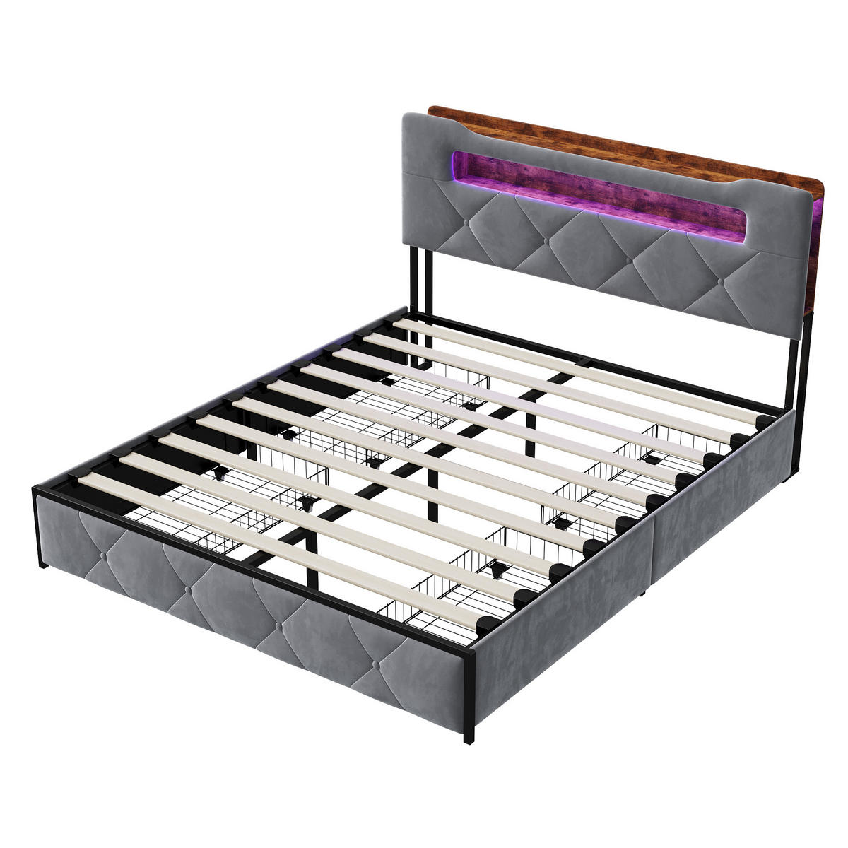 POLSTERBETT 160x200 cm LED USB Schubladen grau - Grau, Holz (160/200cm) - LEBENLANG