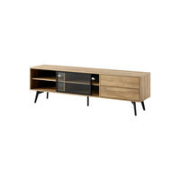 TV-LOWBOARD MOTTI 180 cm (Barock Eiche, Glas-Schiebetür, Push to Open, Schwarze Details) - Eichefarben/Schwarz, Glas/Holz (180/54/39cm) - Ravio