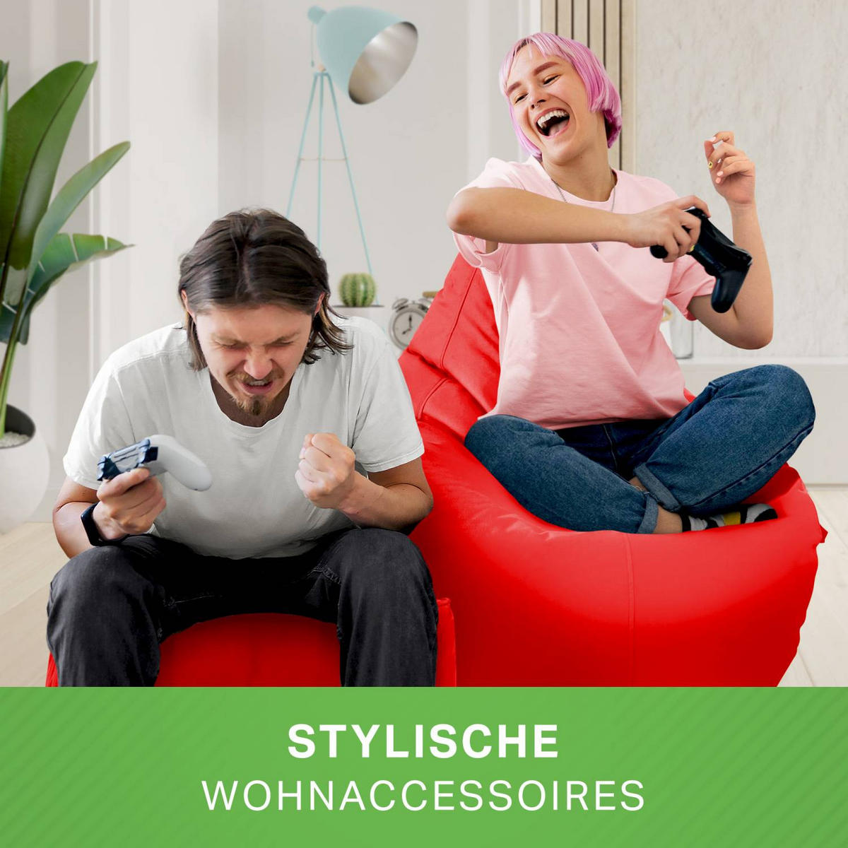 SITZSACK + Hocker "Cozy+Cube" 2er Set - Rot, Textil (70/90/80cm) - Green Bean