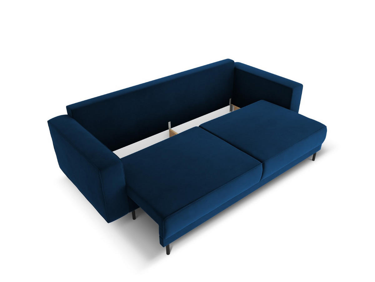 AUSKLAPPBARES-SOFA mit Bettkasten Caro aus Samt königsblau 3 Sitzplätze - Blau, Textil (97/93/236cm) - Micadoni