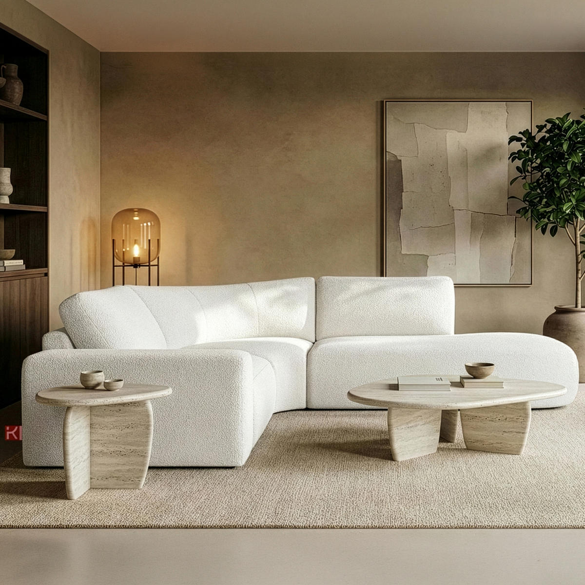 ECKSOFA RECHTS ZUCCO, Ecru - Ecru, Holz/Holzwerkstoff (224/293cm) - KONSIMO®