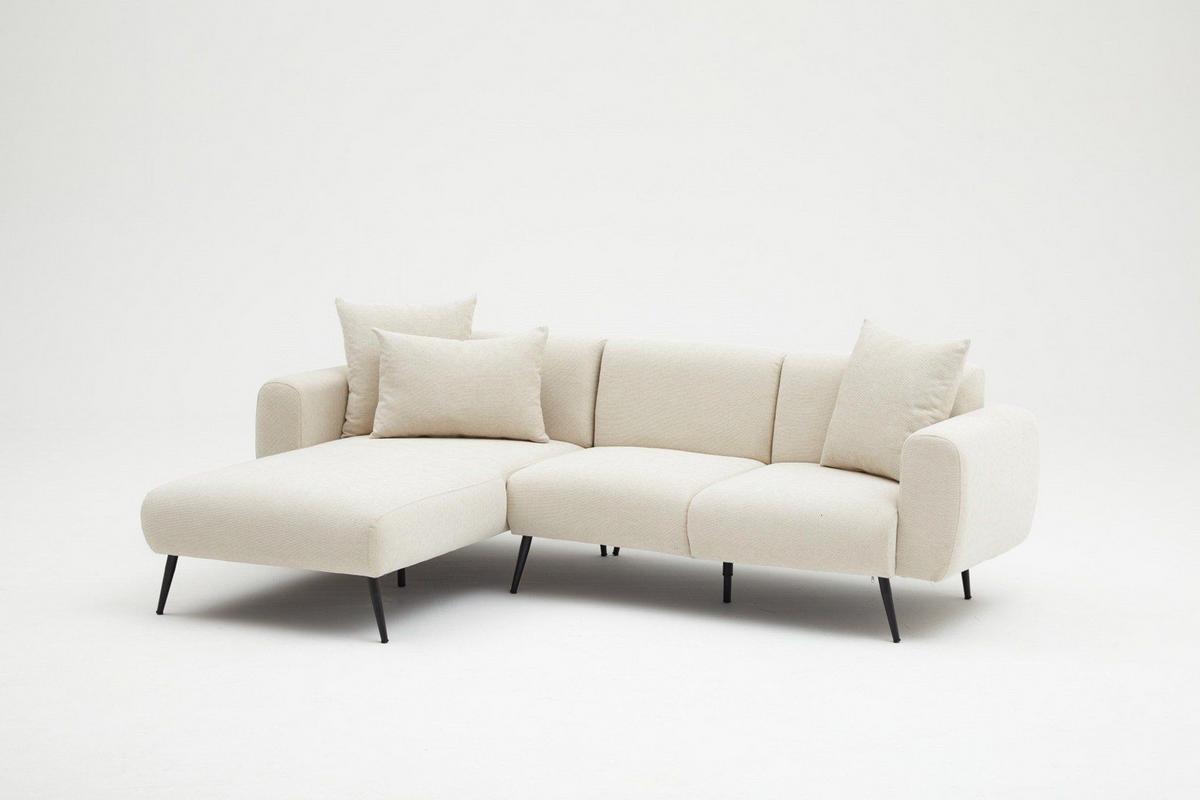 ECKSOFA beidseitig montierbar, Bouclé-Design - Beige/Creme, Holz/Textil (252/158cm) - myHomelando