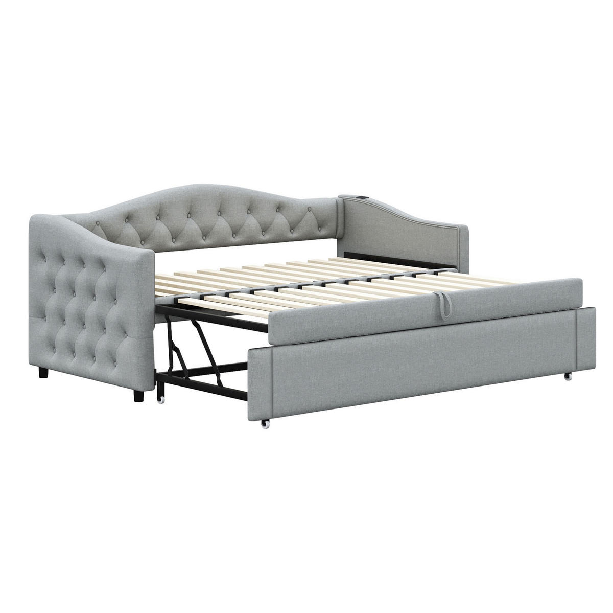 POLSTERBETT 90/200 cm als Schlafsofa mit USB-Anschluss und Lattenrost, Grau - Grau, Textil (90/200cm) - Redom