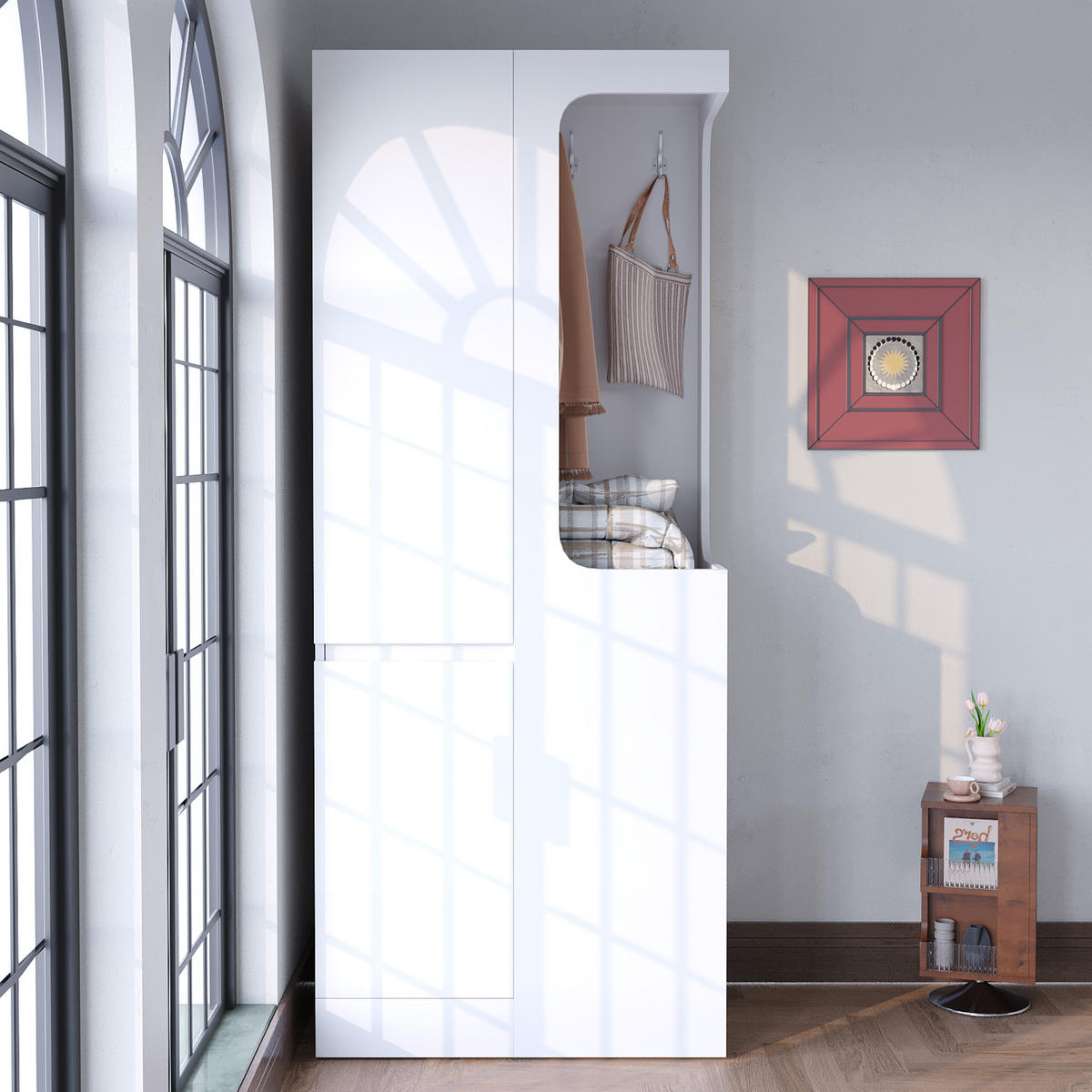 KLEIDERSCHRANK in Weiß mit Schubladen und Staufächern für Schlafzimmer und Wohnzimmer, B70/T40/H170 cm - Weiß, Holzwerkstoff (70/170/40cm) - STILVORA