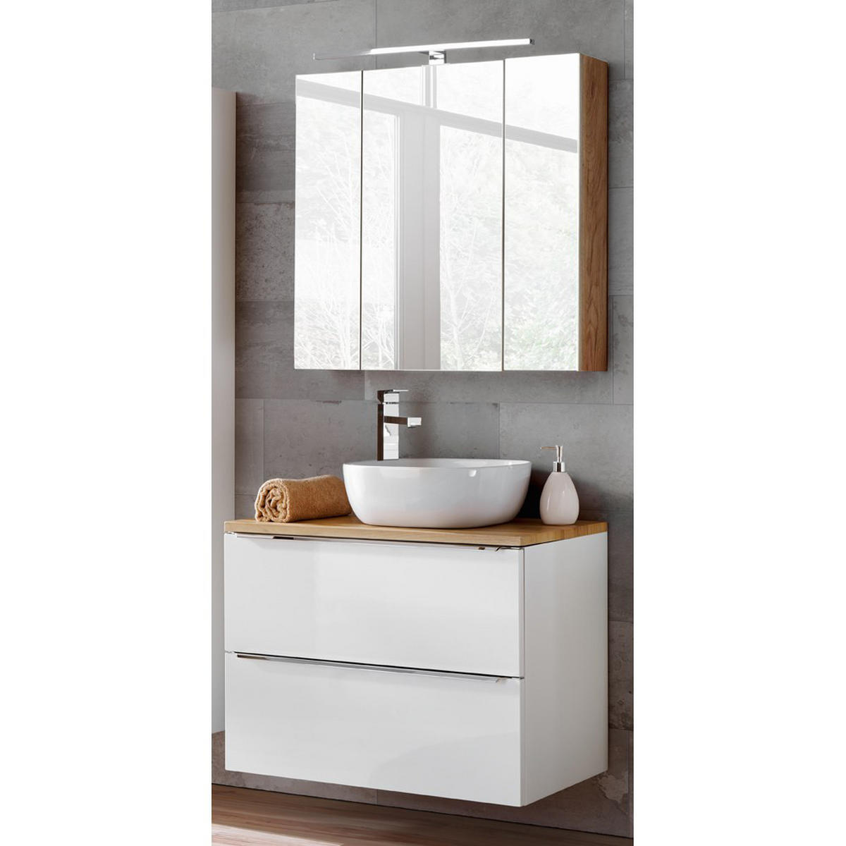 BADMÖBEL-SET 2-TLG. Toskana-56 - Weiß, Holzwerkstoff (80/190/46cm) - Lomado