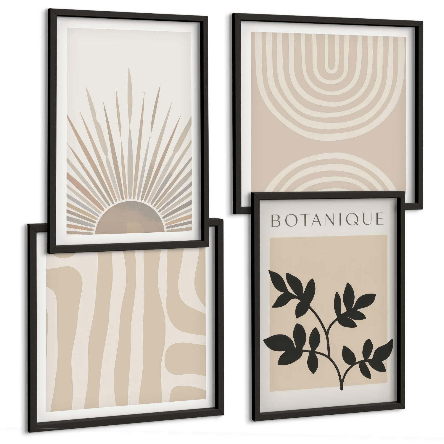 BILDER SET 4er Set - 50x50 cm & 40x60 cm Schwarzer Rahmen - Abstrakte Pflanzenmuster - Schwarz, Kunststoff (50/50cm) - TULUP