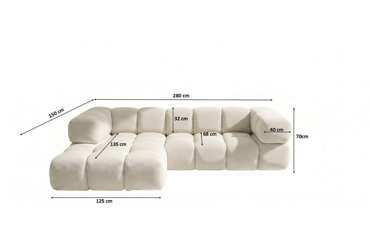 ECKSOFA L-FORM, Strukturierter Premiumstoff Sonic, Beige, Links, Averro - Beige, Holz (280/150cm) - Kaiser Möbel