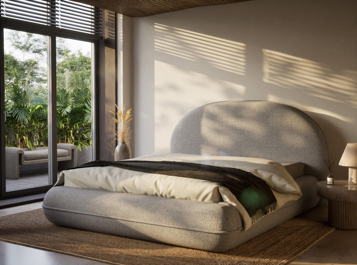 POLSTERBETT Koji Hellgrau 180/200 cm im Webstoff - Hellgrau/Schwarz, Holz/Holzwerkstoff (180/200cm) - Maison de Reve