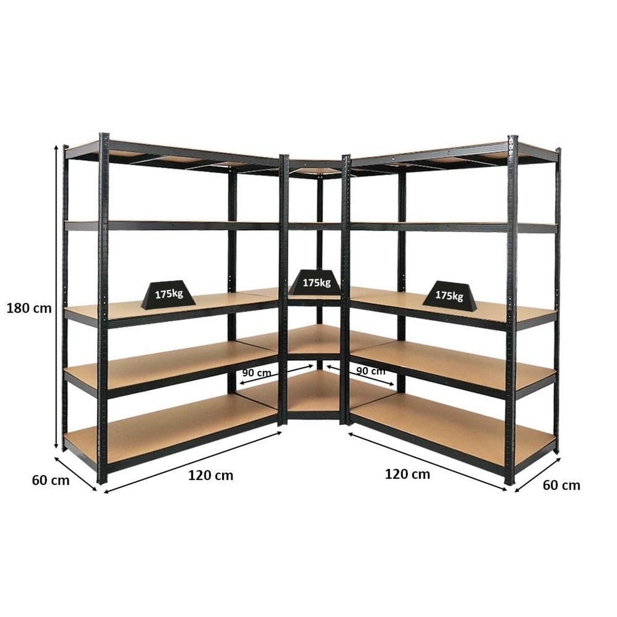 ECKREGAL Ragnar 2er-Set mit Schwerlastregal Taurus 180x210x60 cm Fachlast 175 kg Schwarz - Schwarz, Metall (120/180/60cm) - PROREGAL